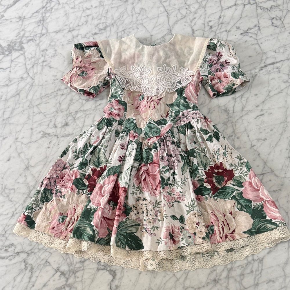 Vintage Cottagecore 90’s Girls Sz 6 Floral Kids Dress Lace Detail Candy Club - Picture 1 of 6